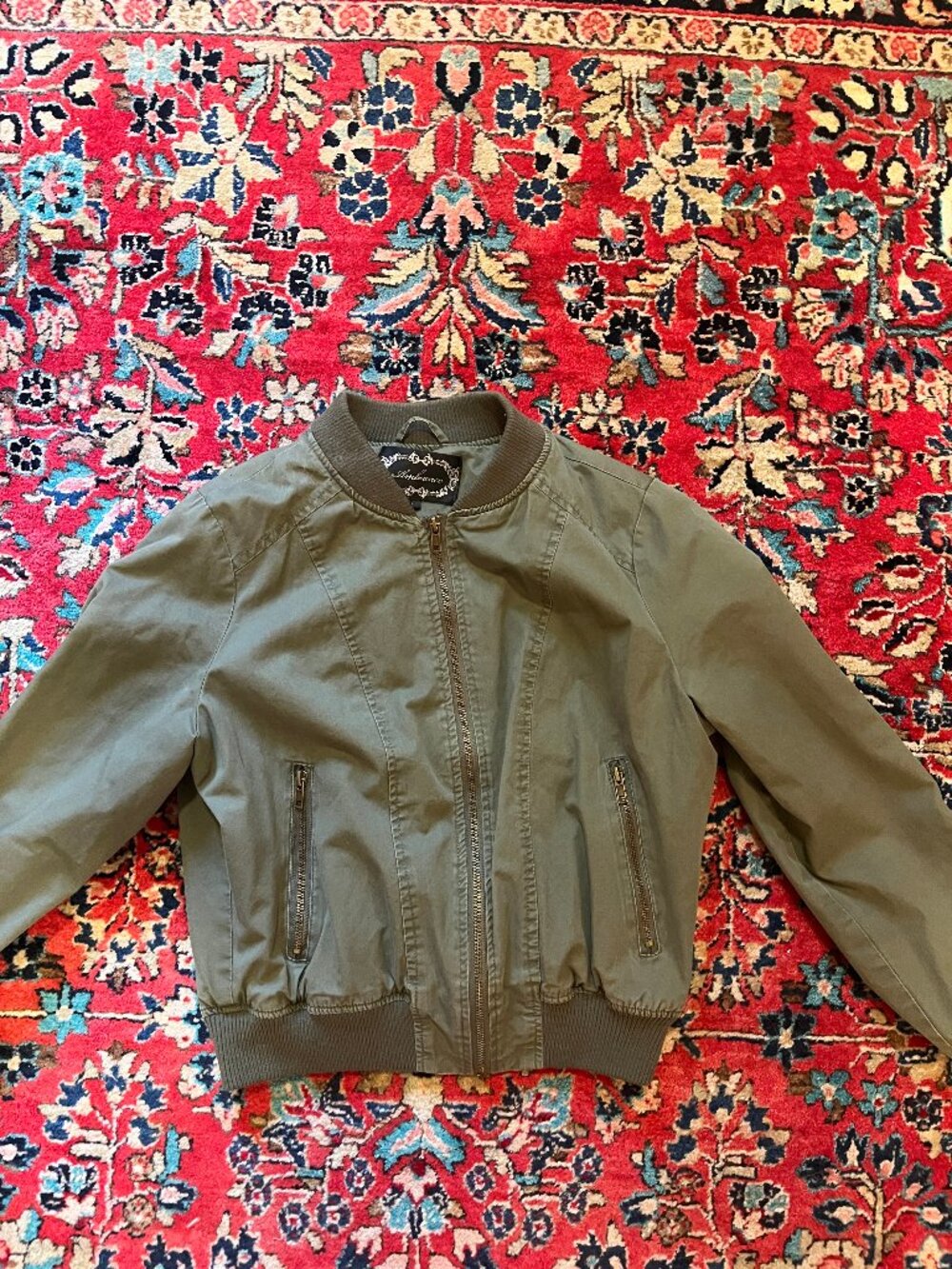 Vintage Khaki Bomber Jacket 100% Cotton